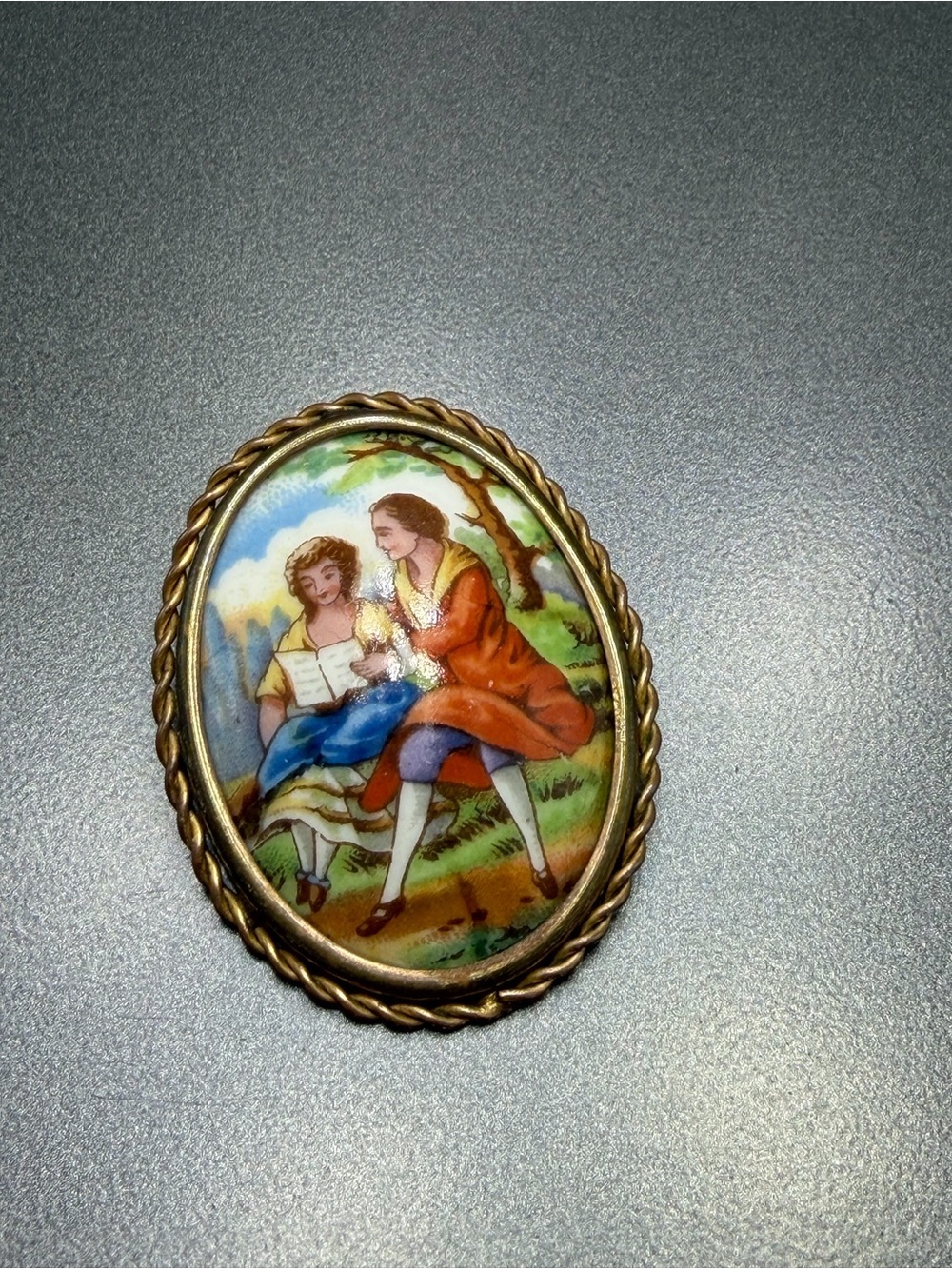 ❤️2/$80 Vintage Hand-Painted Porcelain Scenic Brooch Limoges #115PO